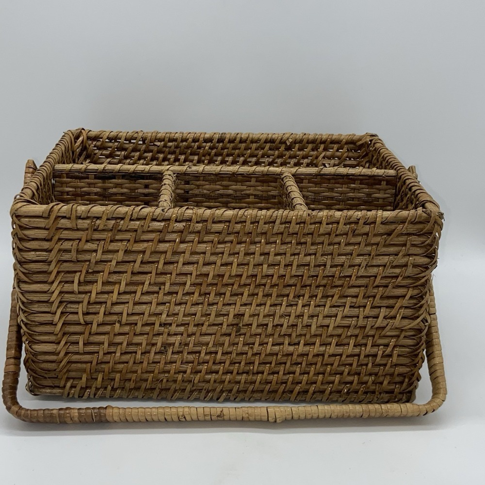 Utensil‎ Holder Rattan Paper Plates Forks Spoons Knives Camping Picnic EUC - Picture 5 of 10